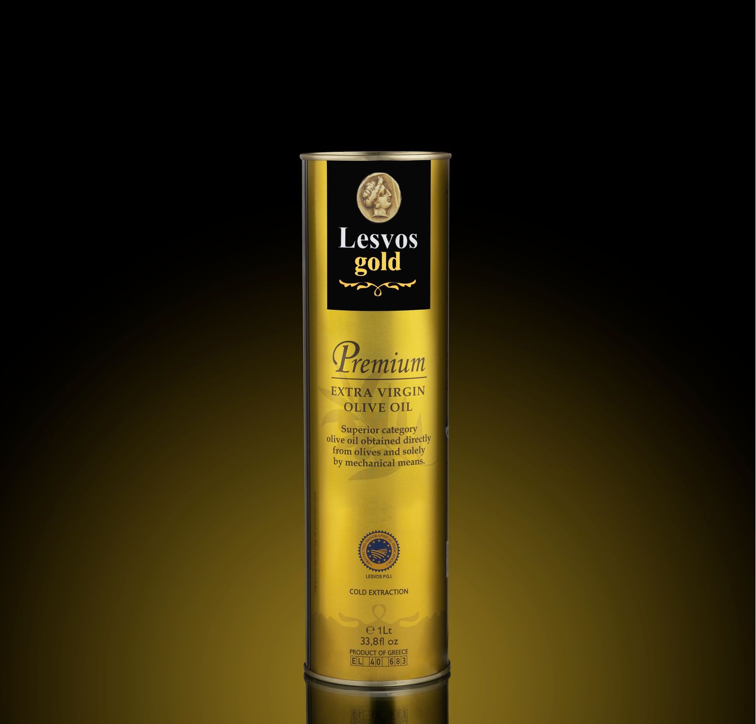 Lesvos Gold® Premium Extra Virgin olive oil Protected Geographical Indication (PGI) - Packed in 1 liter cylindrical can