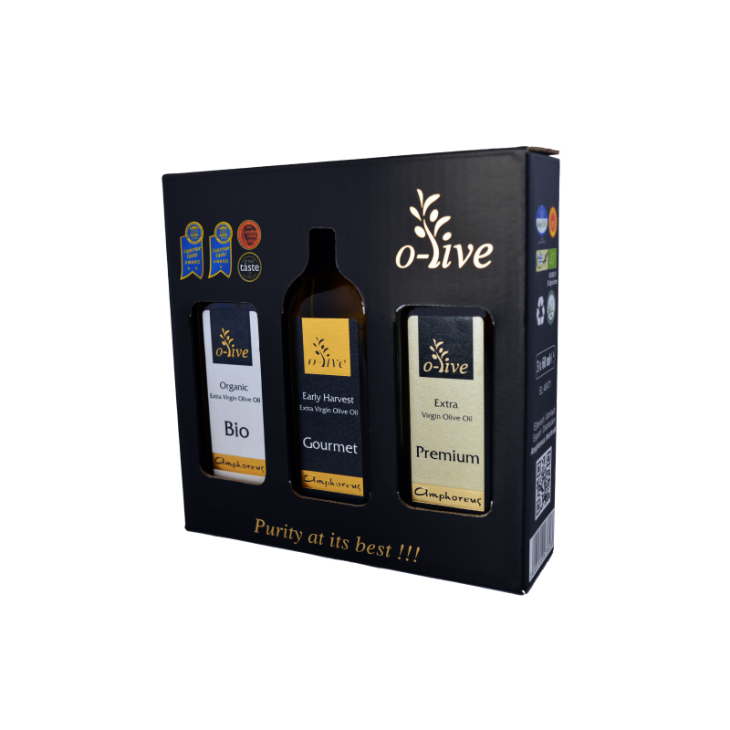 Gift pack with three types of olive oil, Gourmet - Premium - Organic 3 Χ 60ML