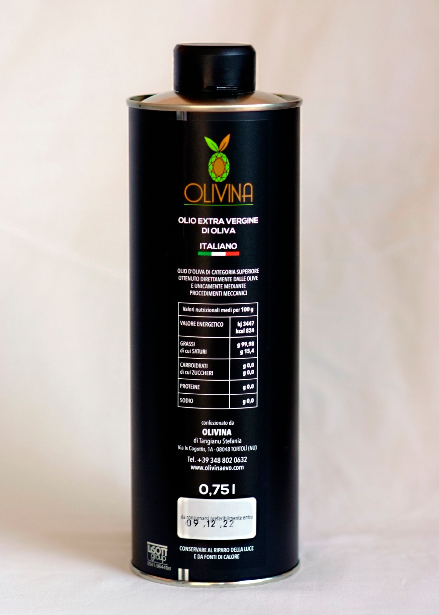 EXTRA VIRGIN OLIVE OIL - COLD PRESSED - ITALIAN - TIN/BOTTLE 0,75 L