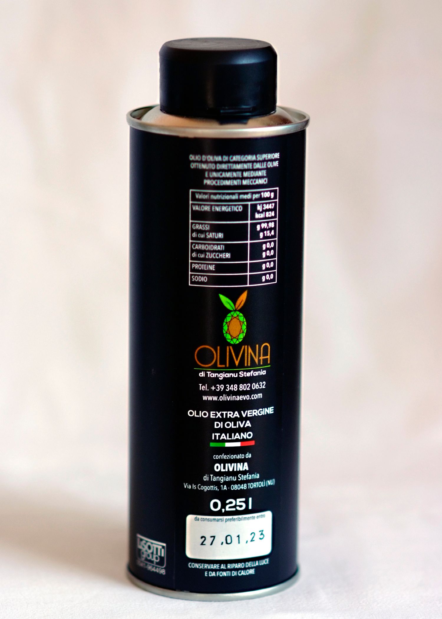 EXTRA VIRGIN OLIVE OIL - COLD PRESSED - ITALIAN - CAN 0,25 L