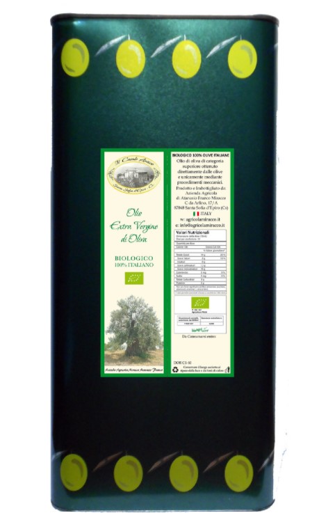 100% Italian Organic Extra Virgin Olive Oil 1 Tin of 5 Lt