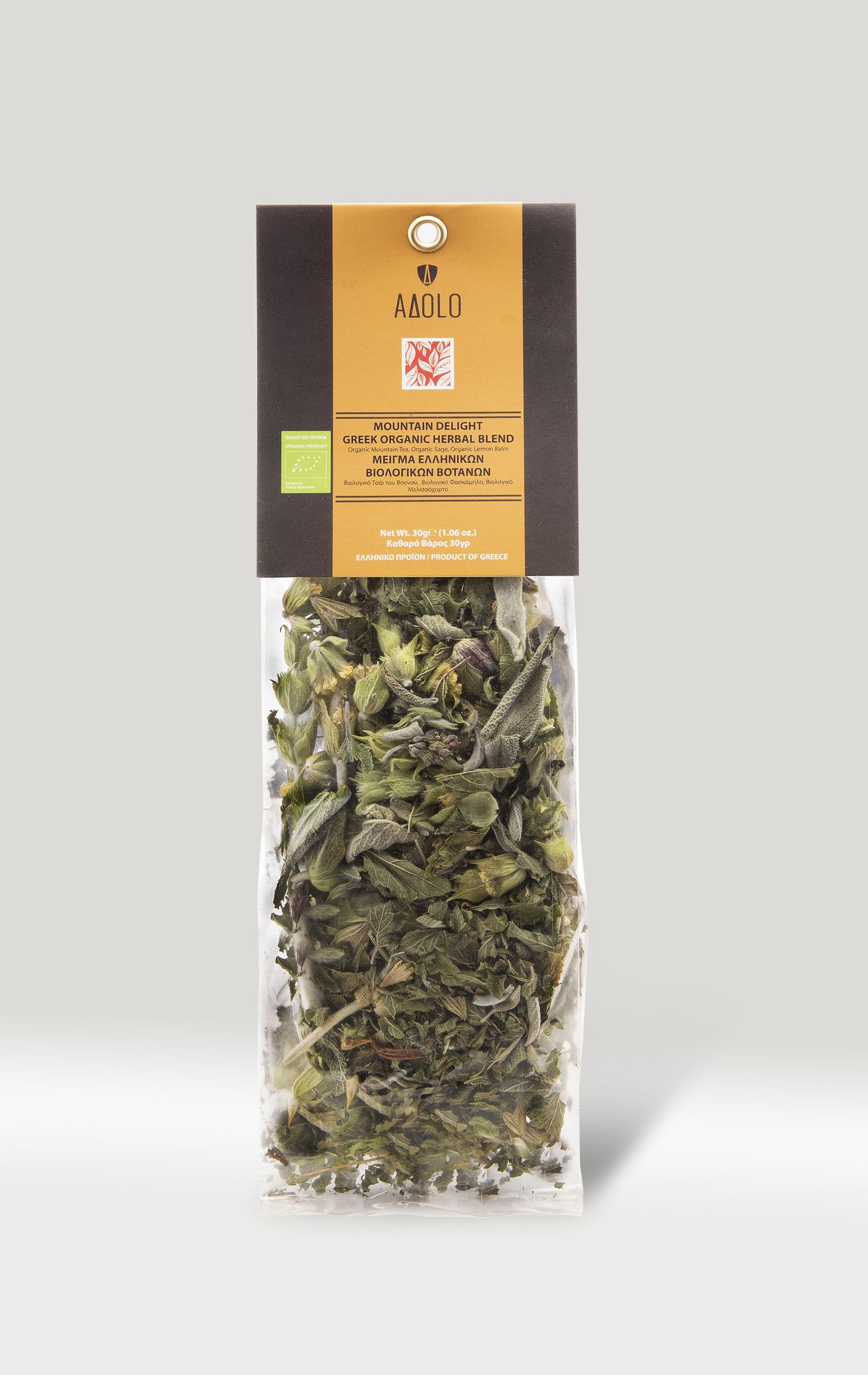 MOUNTAIN DELIGHT HERBAL MIX WITH GREEK ORGANIC MOUNTAIN TEA, ORGANIC SAGE, ORGANIC LEMON BALM