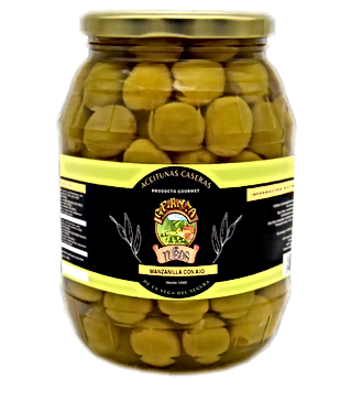 Manzanilla table olives stuffed with almonds. Jar 1 kg.