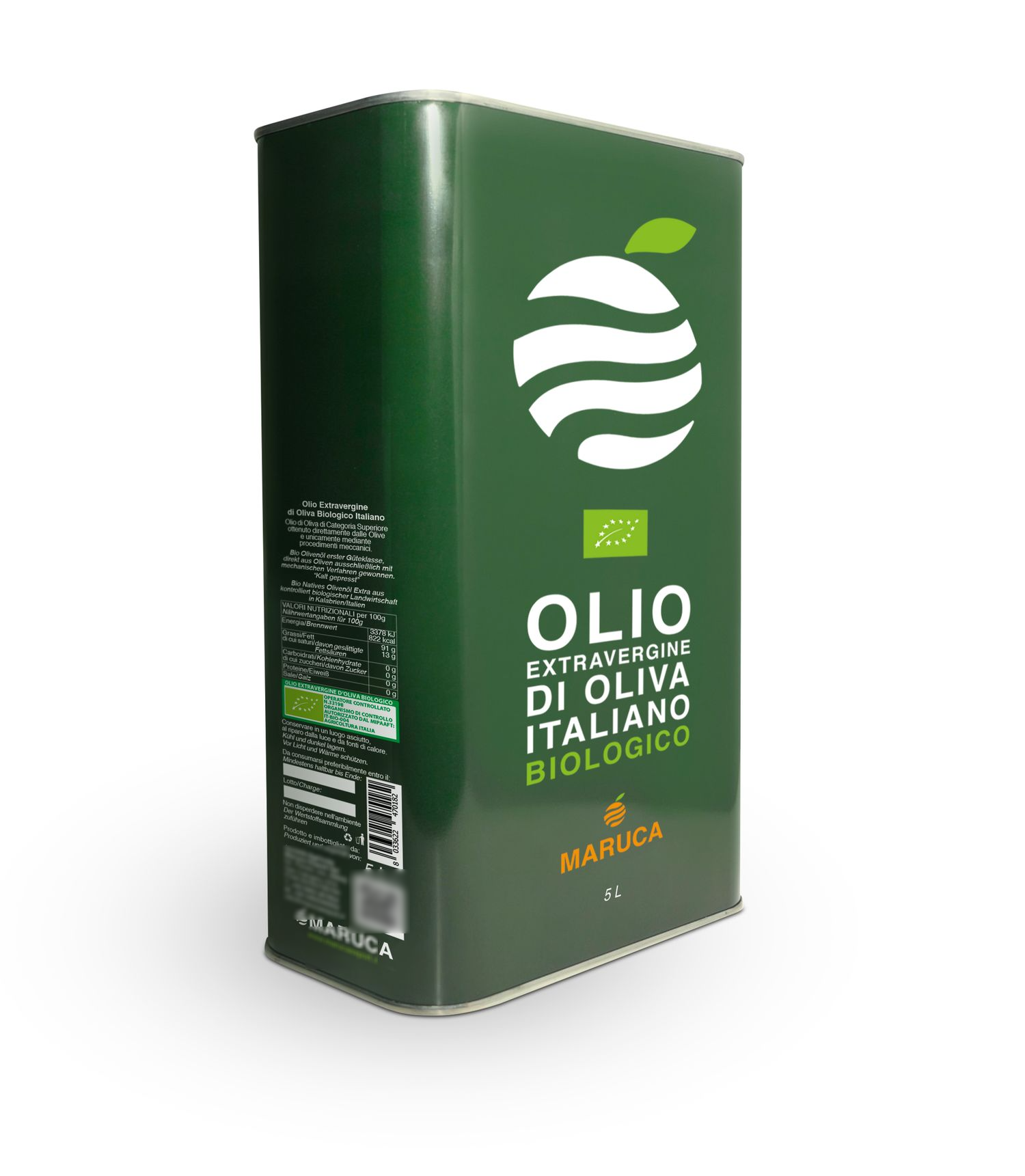 Organic extra virgin olive oil, 5 litre metal tin can