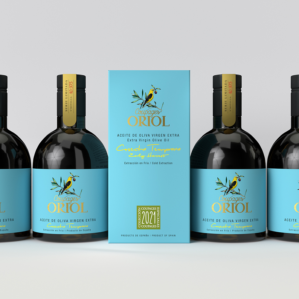 EVOO Extra Virgin Olive Oil, Produced in the mountains of Alicante. Packaged in glass bottles of 500 ml, in boxes of 6 pieces. Very special blend of the varieties Alfafarenca, Banqueta and Manzanilla Villalonga.