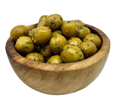 Crushed Nocellara olives flavoured with dried herbs - in extra virgin olive oil - plastic bag net weight 250 g