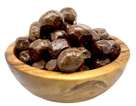 Oven-baked Nocellara black olives in brine - water and salt method - in a plastic bag - net weight 250 g