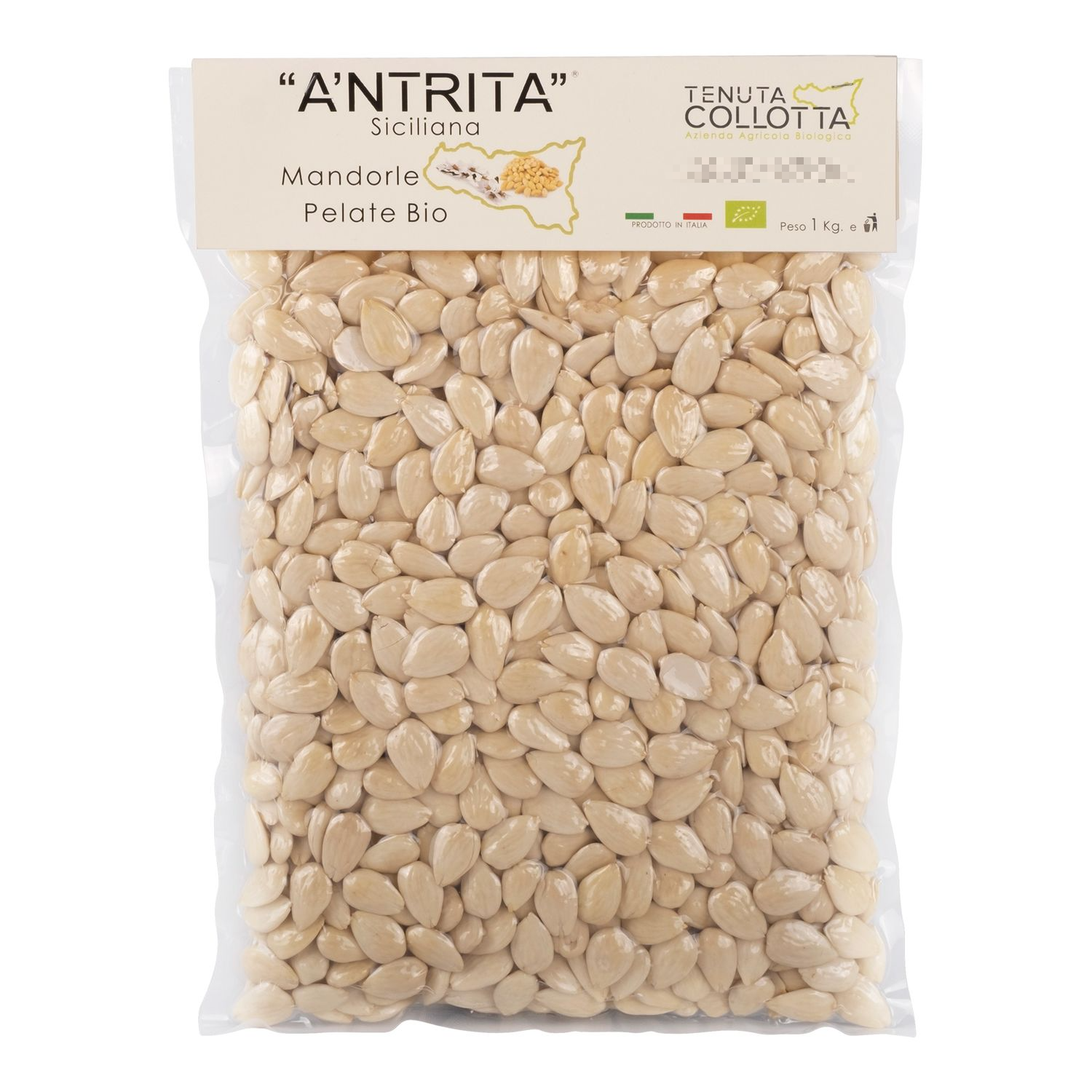 A'Ntrita® - Organic Peeled Almonds 1 Kg - 100% Italian - Made in Sicily