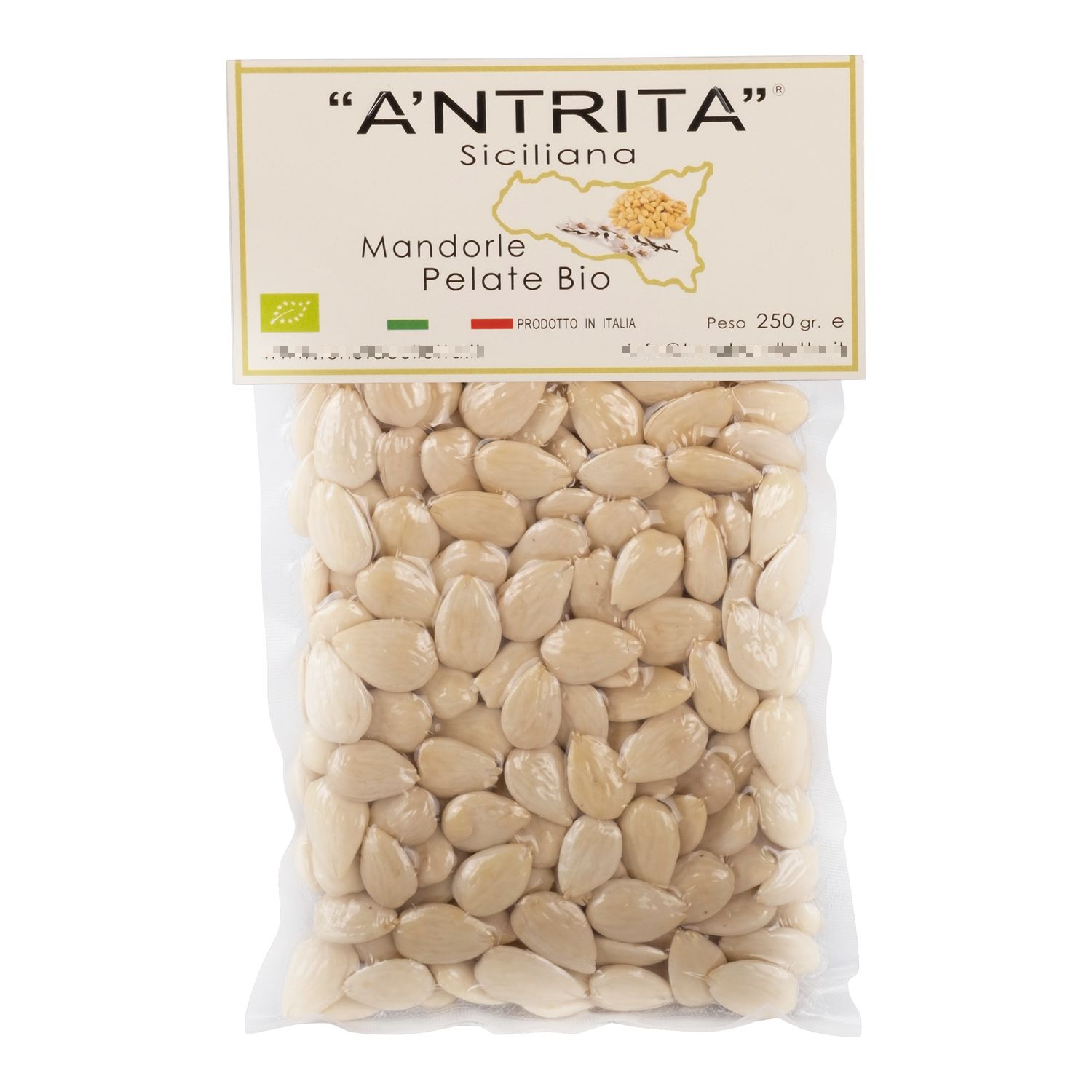 A'Ntrita® - Organic Peeled Almonds 250 gr - 100% Italian - Made in Sicily