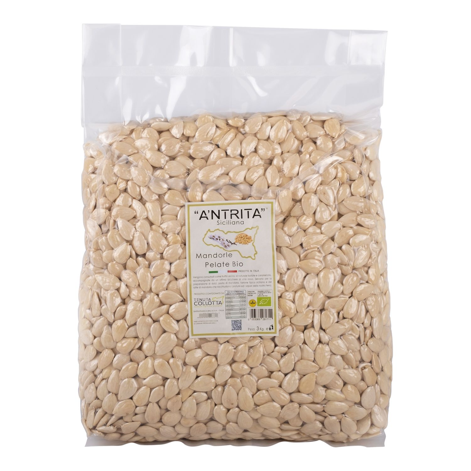 A'Ntrita® - Organic Peeled Almonds 3 Kg - 100% Italian - Made in Sicily