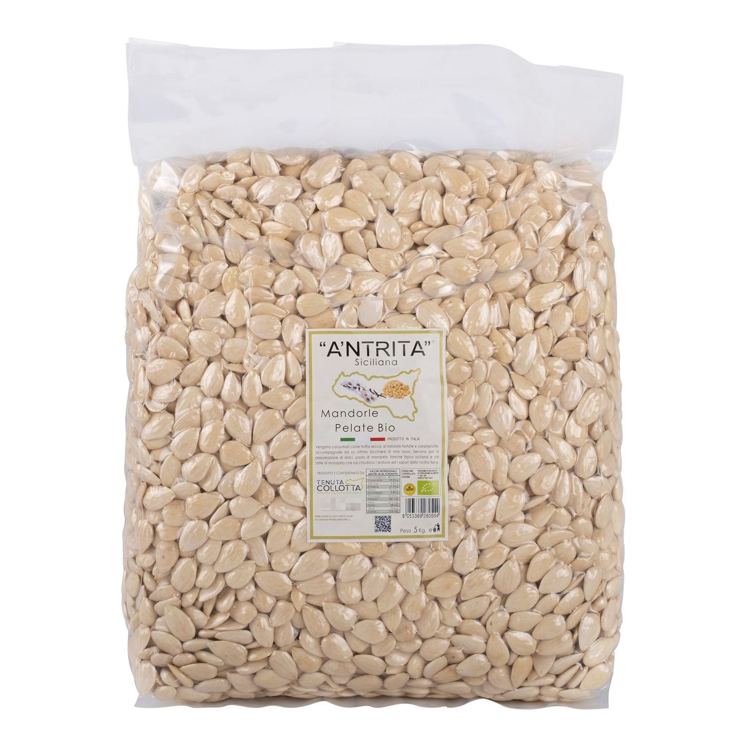 A'Ntrita® - Organic Peeled Almonds 5 Kg - 100% Italian - Made in Sicily