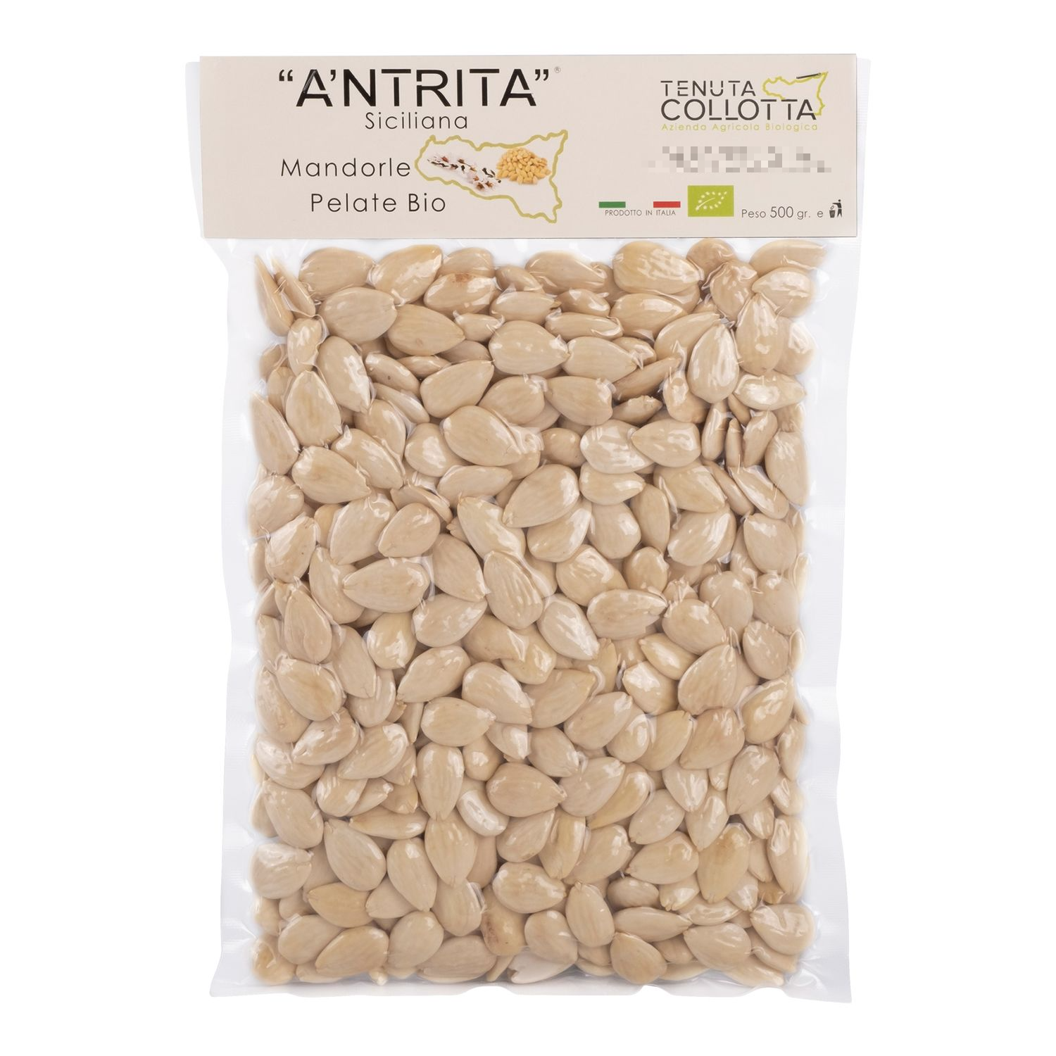 A'Ntrita® - Organic Peeled Almonds 500 gr - 100% Italian - Made in Sicily