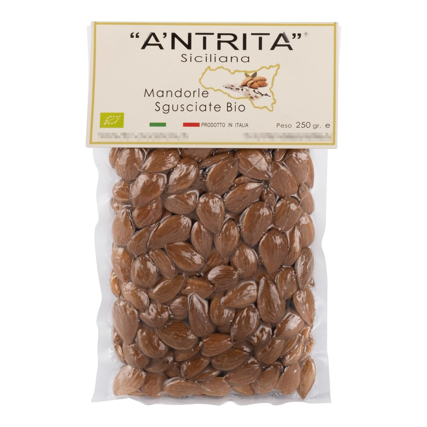 A'Ntrita® - Organic Shelled Almonds 250 gr - 100% Italian - Made in Sicily