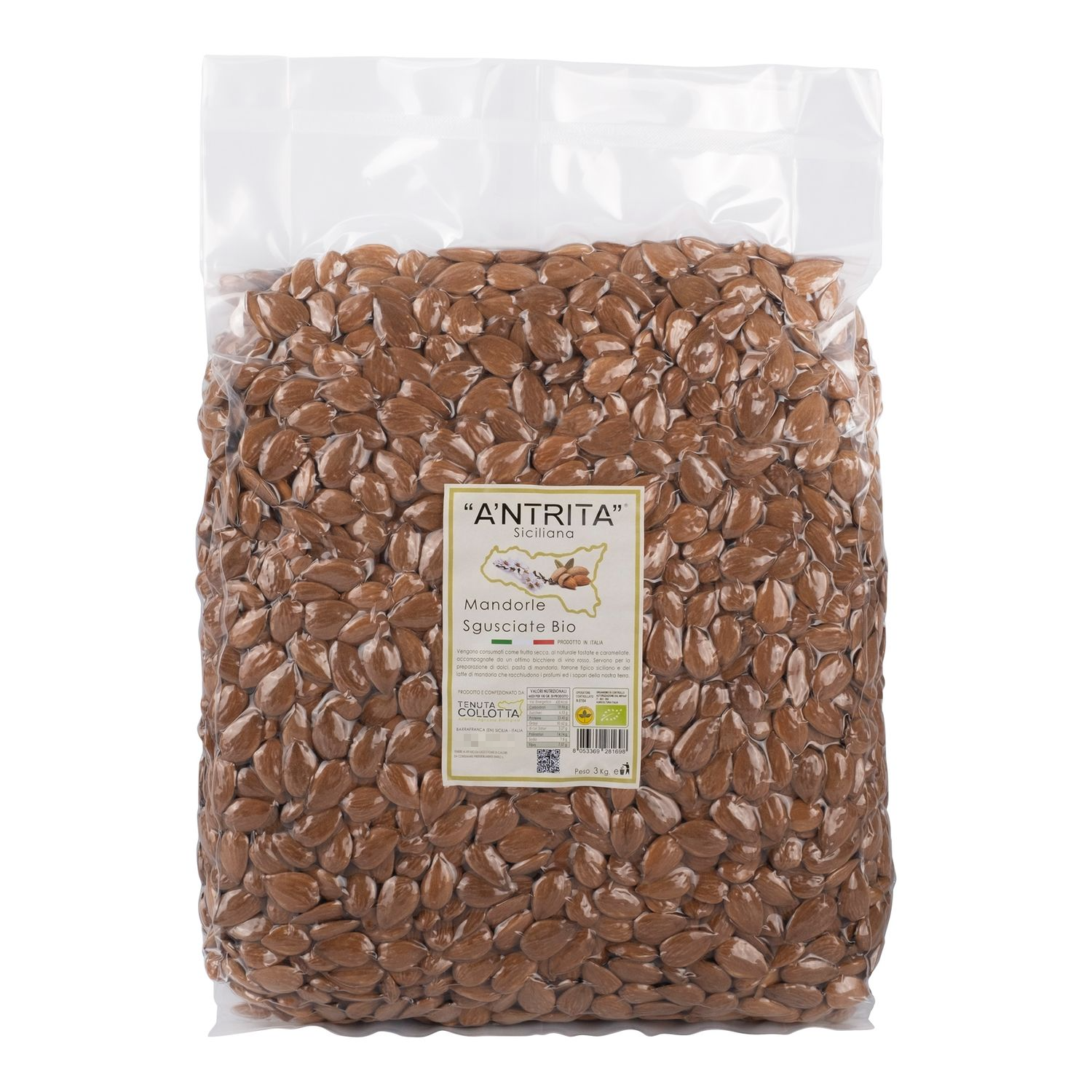 A'Ntrita® - Organic Shelled Almonds 3 Kg - 100% Italian - Made in Sicily