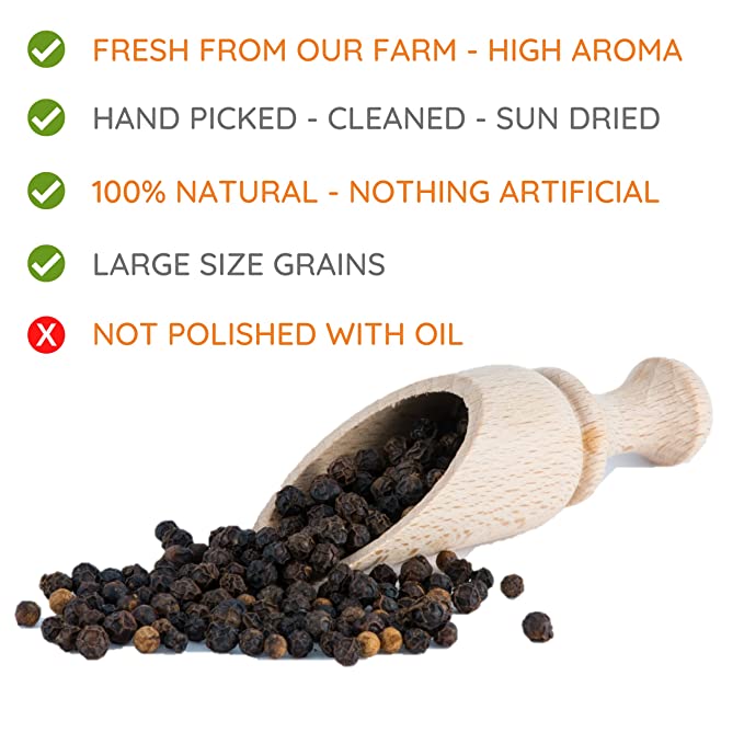 Black Pepper | Sabut Kali Mirch | Whole Black Peppercorn | Malnad Special Pepper 100% Naturally Processed - Unpolished - 1Kgs