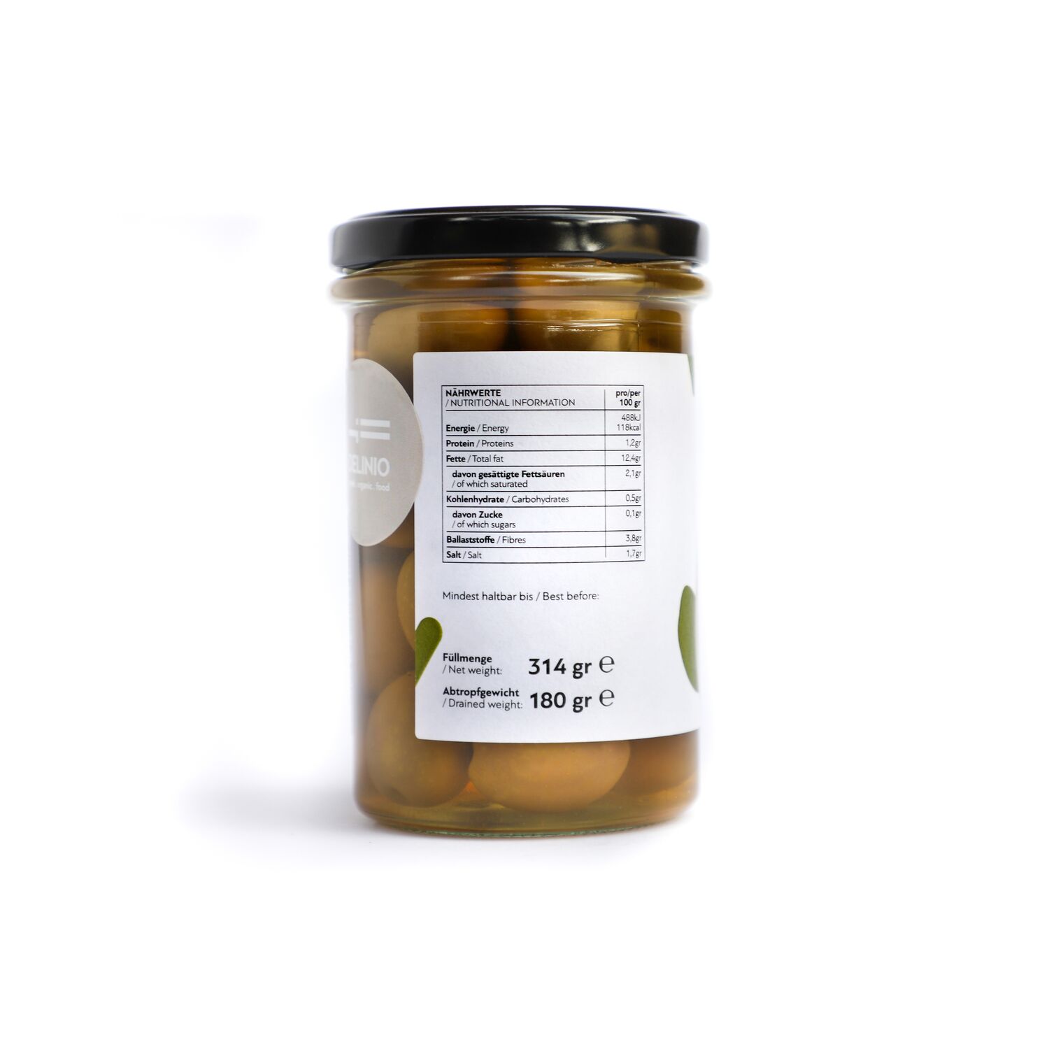 Organic Green Amfissis Olives, 12 jars x 314gr