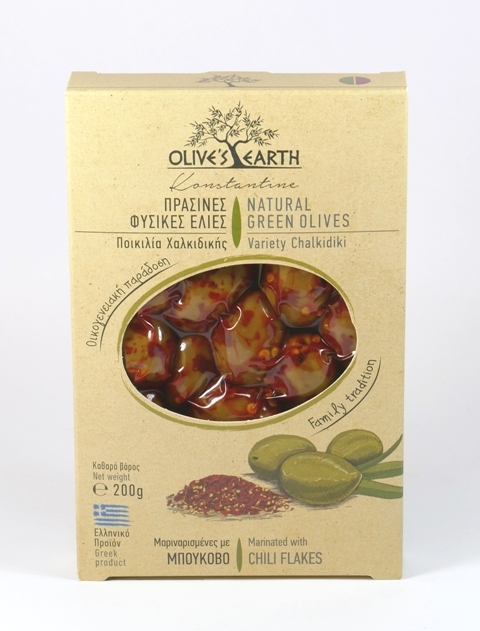 Green Olive Marinated With Pepper Chalkidiki Variety- 200g Box