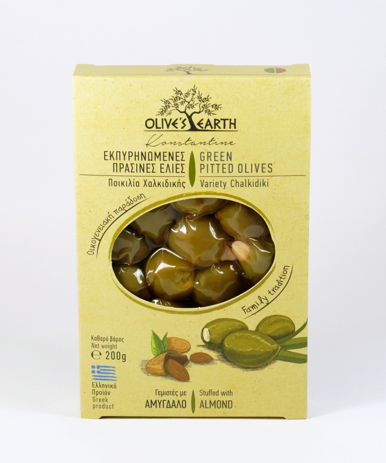 Green Olive stuffed with Almond Chalkidiki Variety - 200g box