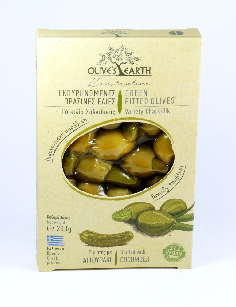 Green Olive Stuffed With Cucumber Halkidiki Variety - 200g Box