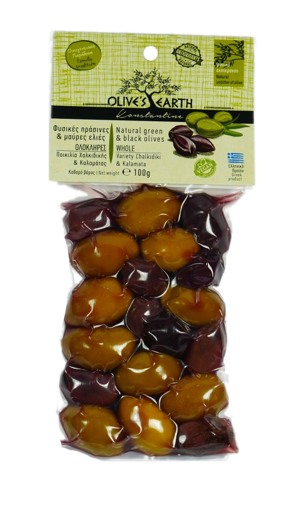 Natural Green And Black Olives - Chalkidiki And Kalamata Varieties Vac 100g