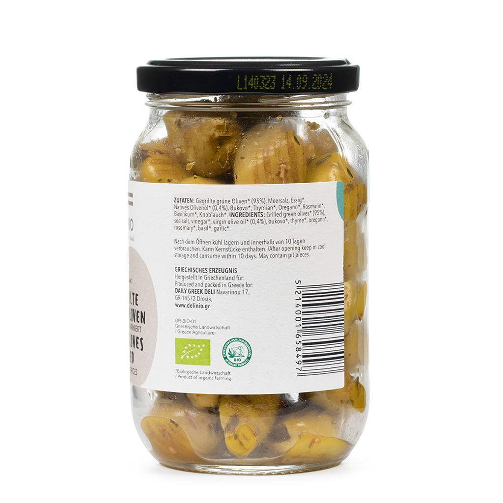 Grilled Green Olives, organic, 6 jars x 180 gr