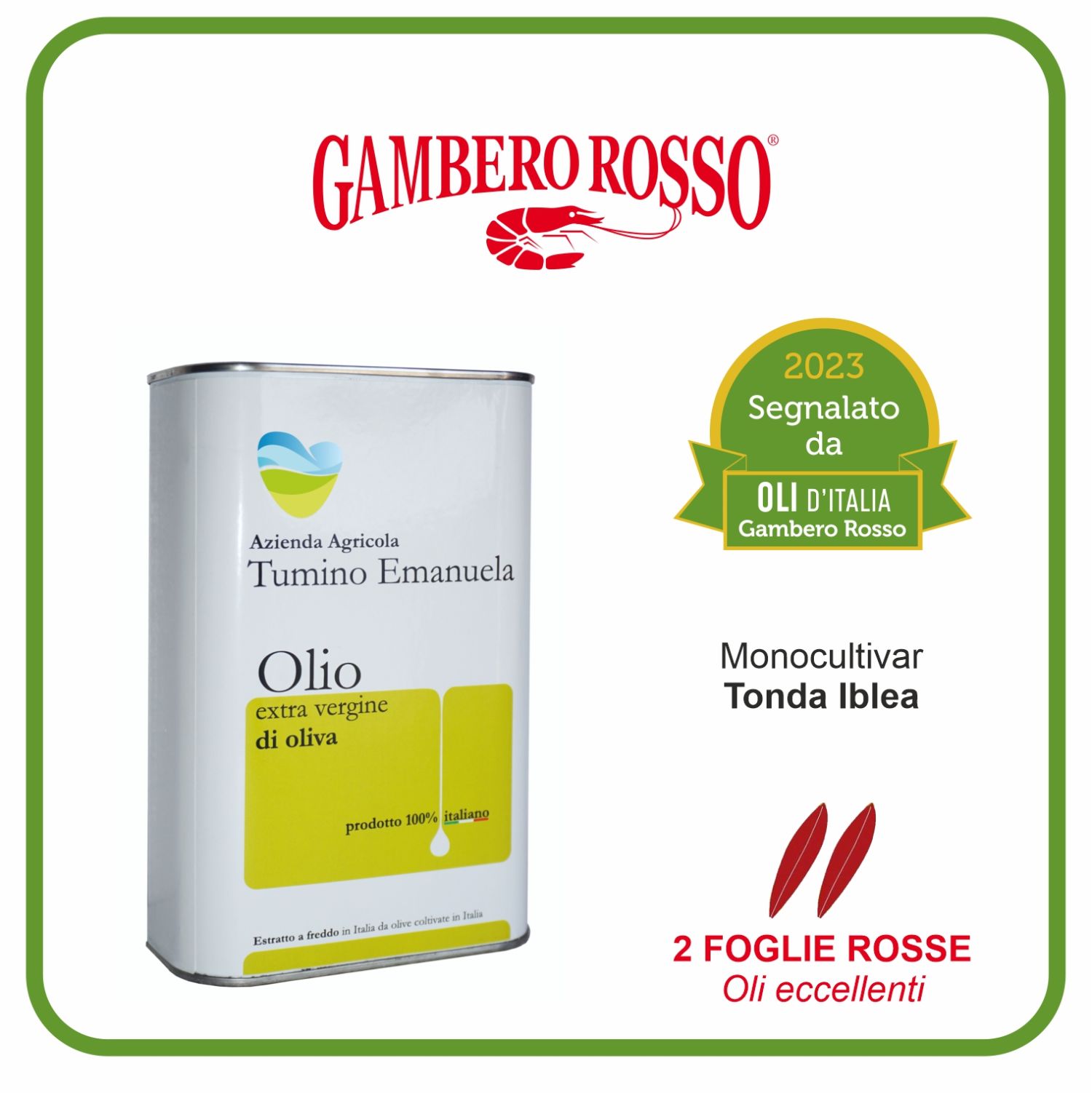 Extra Virgin Olive Oil Tonda Iblea - Chiaramonte Gulfi - Ragusa - Sicily - Tin Can 1 liter